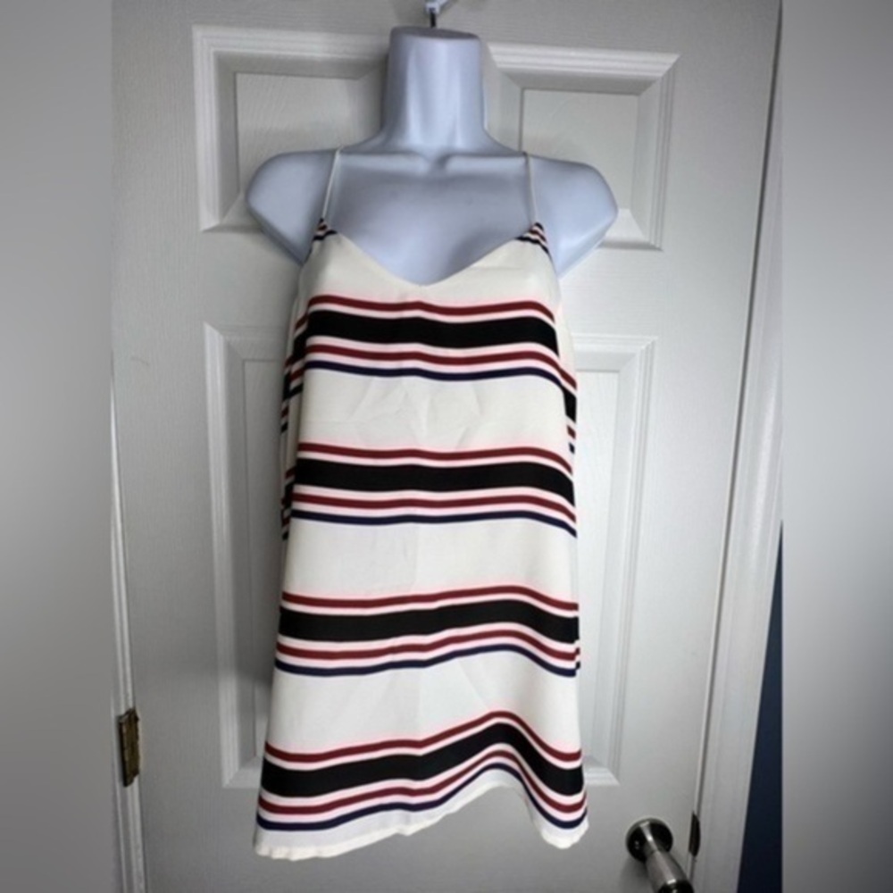 Express Womens Small Barcelona Cami White Red Blue Stripe Lined Blouse Top S